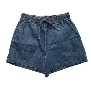 Copper Key Denim Shorts Women M Blue Elastic Waist Drawstring Cotton Casual
